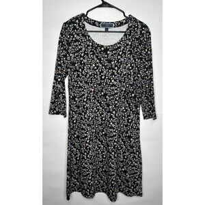 Karen Scott Women’s Long Sleeve Floral Knee Length Dress Black Size Medium